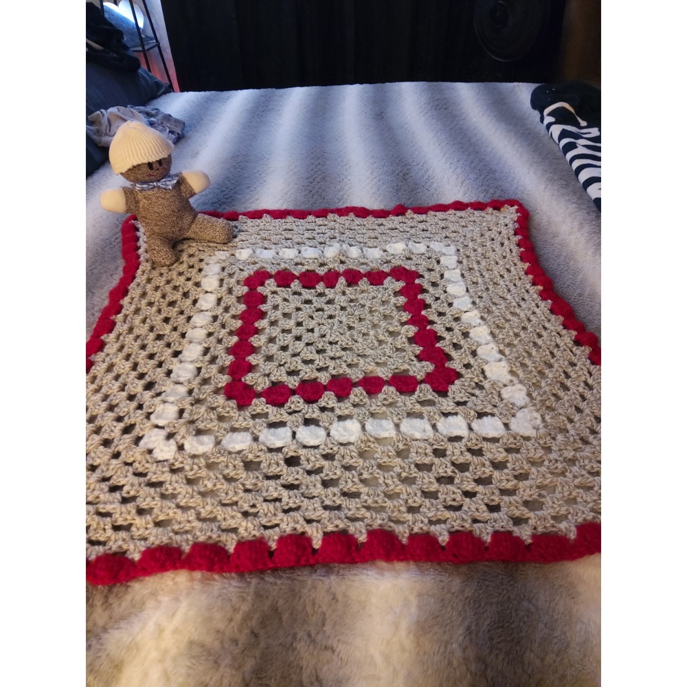 Handmade Crochet Baby Blanket Granny Square with coordinating plush